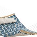 SONGMICS Hammock, Quilted Hammock with Curved Bamboo Spreaders, Pillow, 78.7 x 55.1 Inches, Portable Padded Hammock Holds up to 495 lb,Blue and Beige Rhombus UGDC034I02 (Blue + Beige Rhombus)