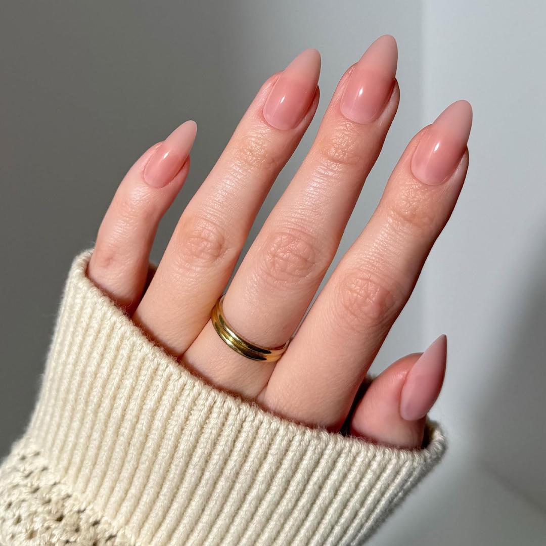 Glamnetic Press On Nails - Sheer Pink | Medium Almond Fake Nails, Sheer Light Pink Neutral, Reusable | 15 Sizes - 30 Nail Kit Wtih Glue
