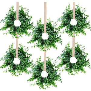 6 Pcs Mini Green Boxwood Candle Rings Wreaths Spring Summer Kitchen Cabinet Swags Wreath 3 Inch Wedding Rings Wreaths Pillar Candle Holder for Wedding Home Door Tabletop Decor