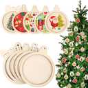 Gerrii 30 Pcs Christmas Wooden Ornaments to Paint 4 Inch DIY Unfinished Blank Round Wood Cutouts Wooden Discs Slices Hanging Ornaments for Christmas Holiday Xmas Tree Decoration DIY Crafts in 5 Shapes