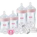 NUK Simply Natural Baby Bottles with SafeTemp Gift Set (9 Piece Set, Pink)