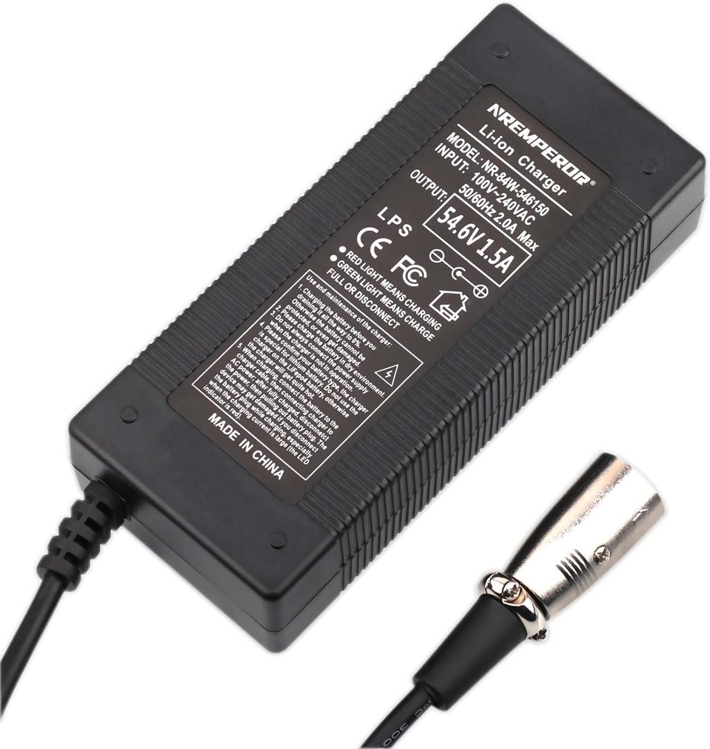 54.6V Charger for 48V 20Ah 25Ah Battery Pack 48 Volt 13s 48v14Ah 12Ah Convenient Health Care 46.8V Lithium Battery Device Output 2A (Golden XLR 3-Pin)
