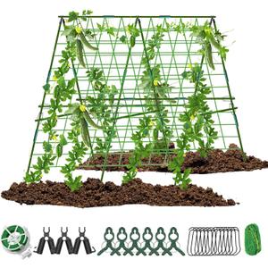 Foldable A-Frame Metal Trellis for Garden - 48"x48" with Climbing Net and Plant Support Clip for Tomato, Grape, Vegetable, Squash, Bean, Flowers