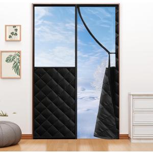 Magnetic Thermal Insulated Door Curtain for 48"x 80" Doors, Visible Door Cover for Heat Insulation, Magnetic Closure Thick Blanket for Doorway to Keep Warm in Winter Cool in Summer (Black + Clear)