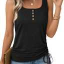 AUTOMET Tank Tops for Women Summer Sleeveless Loose Fit U Neck T Shirts Button Drawstring Basic Tee (Black, M)