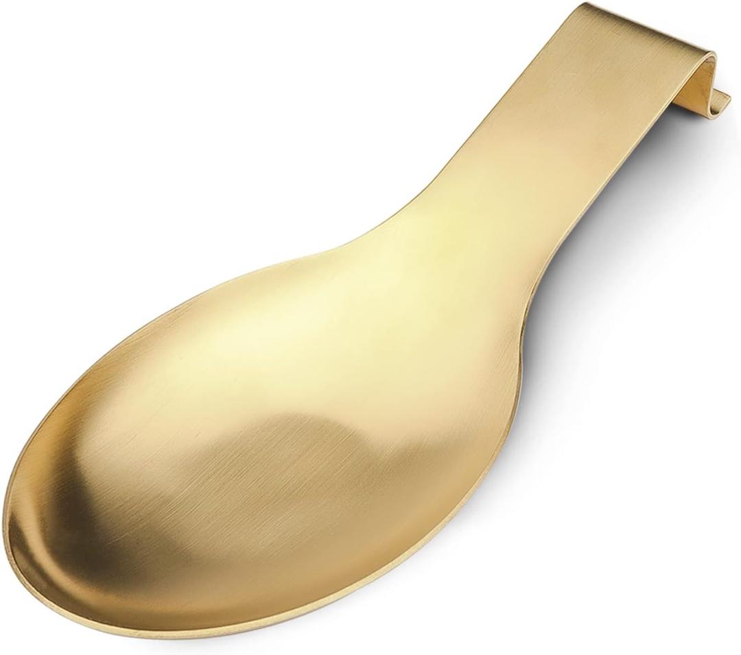 VanlonPro Stainless Steel Spoon Rest, Spatula Ladle Holder, Stainless Steel Utensil Spoon Rest Holder, Brushed Finish, Dishwasher Safe 9.8 x 3.7 Inch (Gold 1PC)