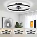 VOLISUN Low Profile Ceiling Fans with Light and Remote,19.7in Fandelier Ceiling Fan with Lights, 3000K-6500K Dimmable Flush Mount LED Fan Light, Black Bladeless Ceiling Fans with Lights for Bedroom