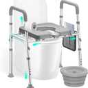 HOMEAL Seat Riser for Seniors with Basket, Adjustable Raised Toilet Seat with Handles, Supports 450LBS, HeavyDuty 3in1 Bedside Commode Chair for Any Toilet, Shower & Bedside (Grey, with Basket)