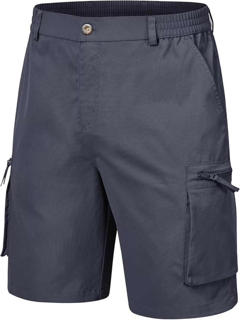 QPNGRP Men's 9" Inseam Stretch Waist Zipper Cargo Shorts with 6 Pockets (42, Iron Gray)