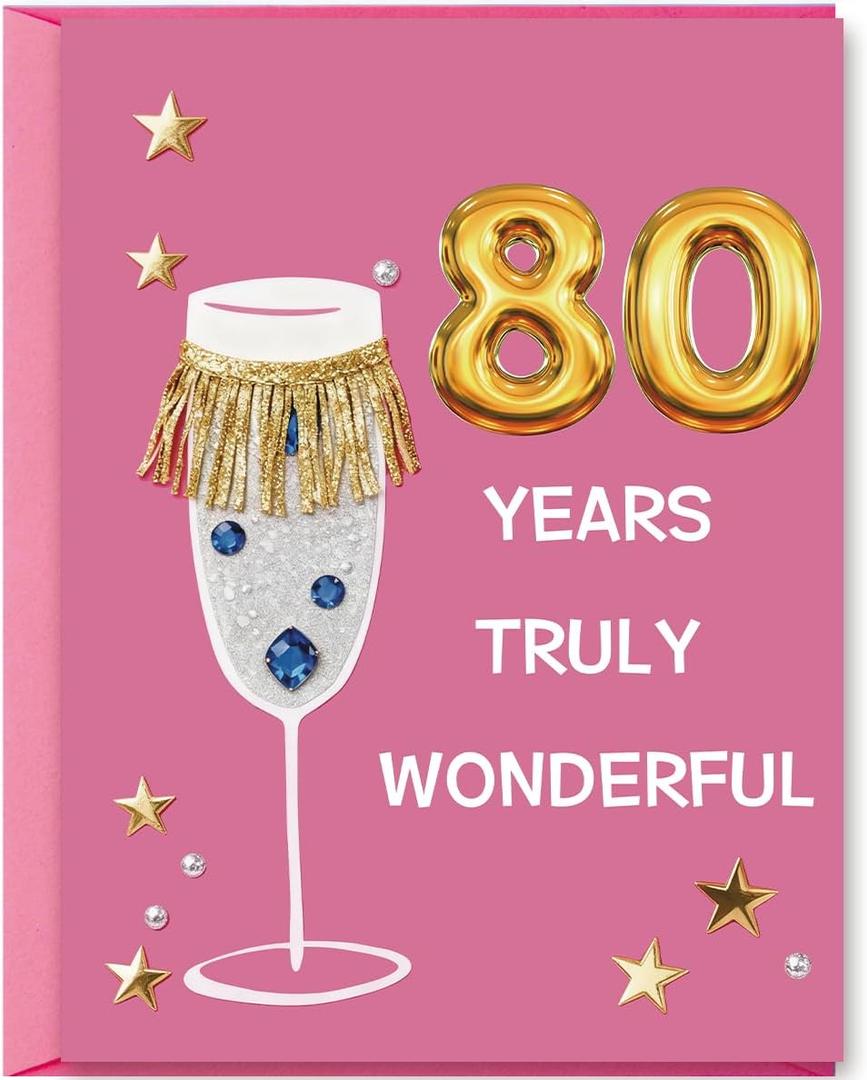 4 x OJsensai Happy 80th Birthday Card Gifts for Women，80 Year Old birthday Decorations for Mom Wife Grandma,Funny 80th Bday Gift With Pink Envelope for Her