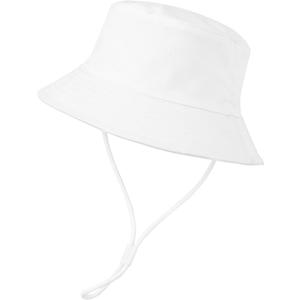 Baby Boy Sun Hat Toddler Summer Bucket Beach Hats for Girls Sun Protection UPF 50+ Cotton Linen (1-2T, White)