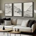 Framed Black and Beige Abstract Wall Art, 3 Piece Modern Canvas Prints Paintings Artwork for Walls, Minimalist Abstract Line Pictures for Living Room Dining Room Bedroom Office Wall Decor 16x24 In (Flowing)
