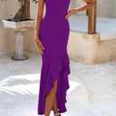 PRETTYGARDEN Wedding Guest Dresses for Women 2026 Summer Formal Gala Maxi Dress Ruffle Mermaid Cocktail Long Dresses (Purple, S)