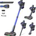 Cordless Vacuum Cleaner, 550W 50KPa 45Mins Vacuum Cleaners for Home, Self-Standing Stick Vacuum with Anti-Tangle Brush & LED Display for Hardwood Floors, Carpet, Pet Hair, Car (Blue)