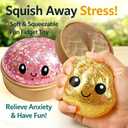 Glitter Dumpling Squishies Toy with Box, Colorful Glitter Dumplings Stress Balls Fidget Sensory Soft Squeeze Slow Rising Decompression Dough Toy. (Gold Glitter)