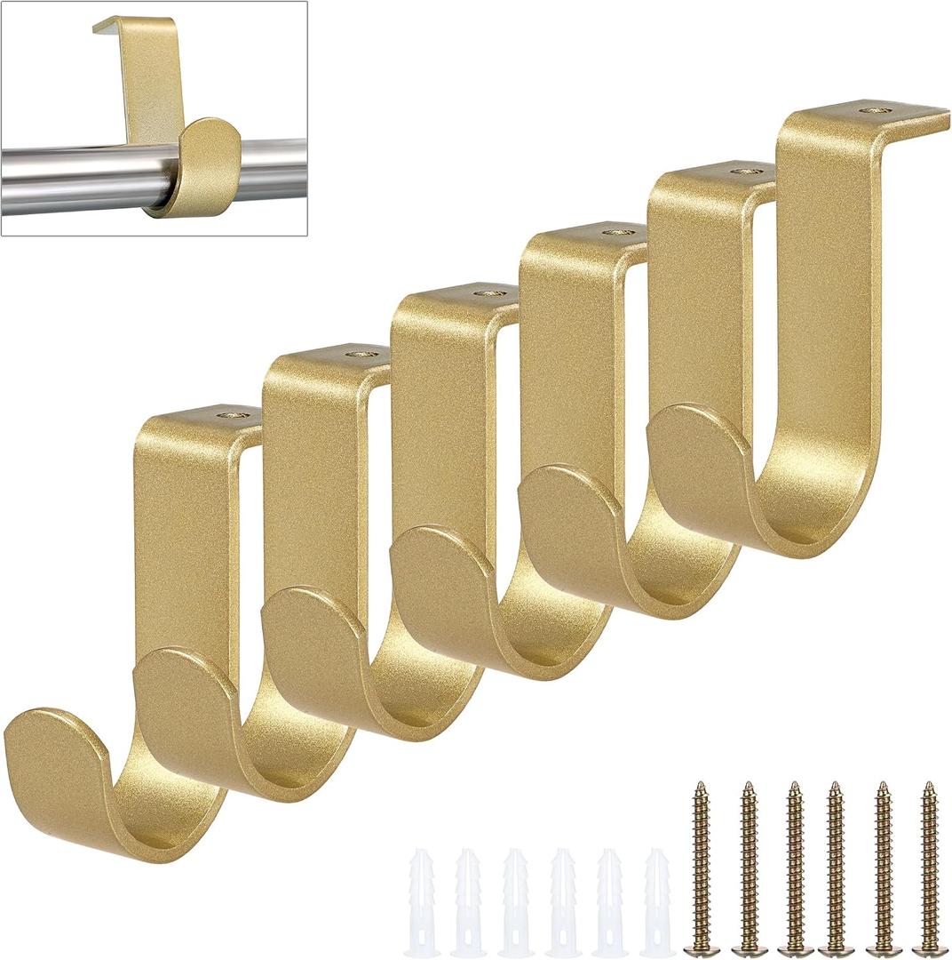 2 x 6 Pack Ceiling Curtain Rod Brackets, Sturdy Metal Curtain Rods Holders with Screws for 1 Inch Rod, Mounting Bracket for Ceiling Mount, Windows Drapes Curtains Hardware for Home Office, Gold