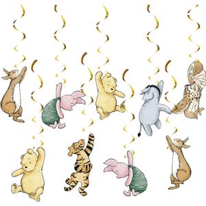 18Pcs Winnie Baby Shower Decorations Classic Pooh Hanging Decorations Swirls for Birthday Supplies Oh Baby Party Deocration