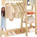 Kids Dress Up Storage with Mirror, Kids Closet with 5 Hanger and Stickers, Opening Hanging Costume Closet Wardrobe for Kids Opening Hanging Costume Closet Wardrobe for Boys and Girls