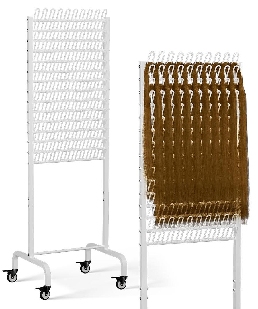 150 Pegs Braiding Hair Rack, Adjustable Hair Separator Stand with Wheels, Hair Extension Holder for Hair Stylists, Braiders, Home, Salon, Beauty School, White