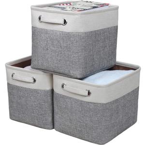 Kntiwiwo Foldable Storage Bin Collapsible Basket 12" x 10" x 9.5" Cube Storage Organizer Bins with Dual Carry Handles for Home Closet Shelves Drawers Organizer, Set of 3, Grey