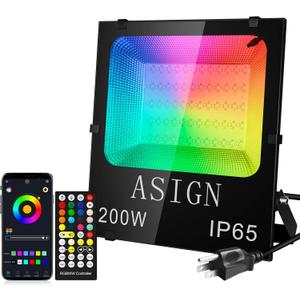 ASIGN 200W Bluetooth Control RGB LED Floodlight Outdoor&Indoor Waterproof Color Changing Floodlight Wall Washer Light for Home Decor Outdoor Featival Decoration