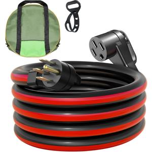 15 FT 50 Amp RV/EV Extension Cord Outdoor Waterproof,4 Prong Flexible Heavy Duty STW RV Power Cord,NEMA 14-50P/R Standard Plug Suit for EV Charging and RV Trailer Campers, Black-Red,ETL