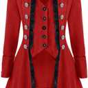 Women's Gothic Steampunk Corset Halloween Costume Coat Victorian Tailcoat Jacket (Large, Red)