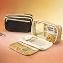 Pencil Case - Flip Cover Large Capacity Aesthetic Pencil Pouch with Sturdy Zipper, Mesh Stationery Organizer Pen Pouch with Compartments for College, office, Travel, for Women Men(Brown)