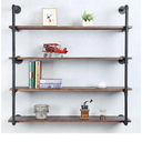 Industrial Pipe Shelving Wall Mounted,48in Rustic Metal Floating Shelves,Steampunk Real Wood Book Shelves,Wall Shelf Unit Bookshelf Hanging Wall Shelves,Farmhouse Kitchen Bar Shelving(4 Tier)