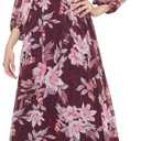 Jessica Howard Women's Floral Chiffon Maxi Gown Long Sleeve - Special Occasion Dress (Eggplant, 18Plus)