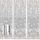 Accevo Silver Party Streamers 3Pack Metallic Tinsel Foil Fringe Curtains 3.2ft x 8.2ft Party Decorations for Photo Booth Photoshoot Birthday Bridal Shower Engagement Bachelorette Disco Party Decor (3 Pack, Silver)