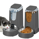 2 Pack Automatic Cat Feeder and Stainless Steel Water Dispenser, Gravity Dog Waterer Set Food Feeder and Waterer Set for Small Medium Kitten Puppy Pets(1 Gallon x 2, Charcoal Gray)
