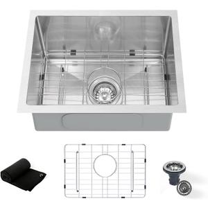Undermount Kitchen Sink 17 3/4" x 13 3/4" Basin Depth, 3D Embossed Stainless Steel Sink Single Bowl with Accessories