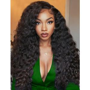 28 Inch Water Wave Lace Front Wigs Human Hair 180 Density 13x6 HD Lace Front Wigs Human Hair Pre Plucked Deep Curly Glueless Wigs Human Hair for Black Women (13x6 water wave front wigs, 28 Inch)