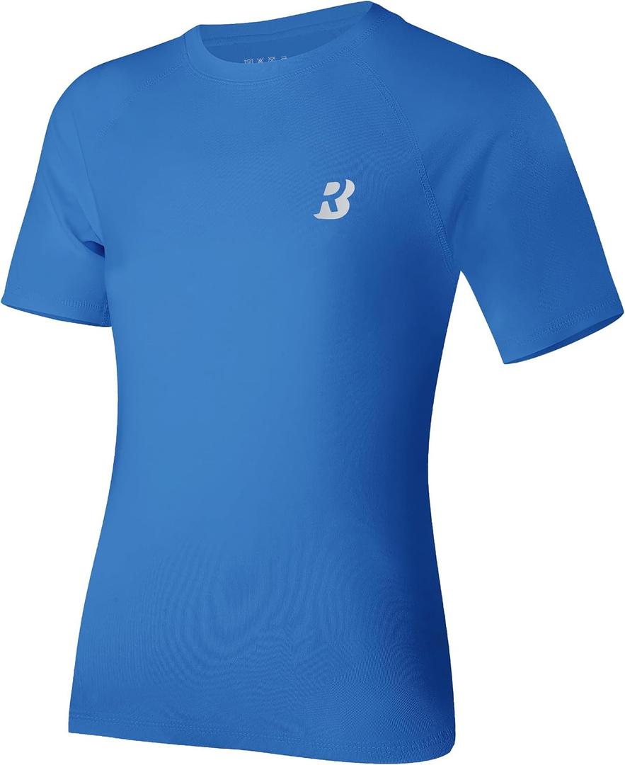 Roadbox Boys Youth Compression Shirt - Short Sleeve Undershirt for Kids Quick Dry Athletic Baseball T-Shirt Base Layer (Blue, XS)
