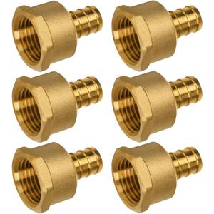PEX Fitting, 1/2" Female NPT to 1/2" PEX Adapter for Plumbing Repairs or Remolding, Sturdy and Durable Brass Crimp Fitting (6 Pack)