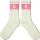 Pink and Off-white Striped Socks with The Letter (White)