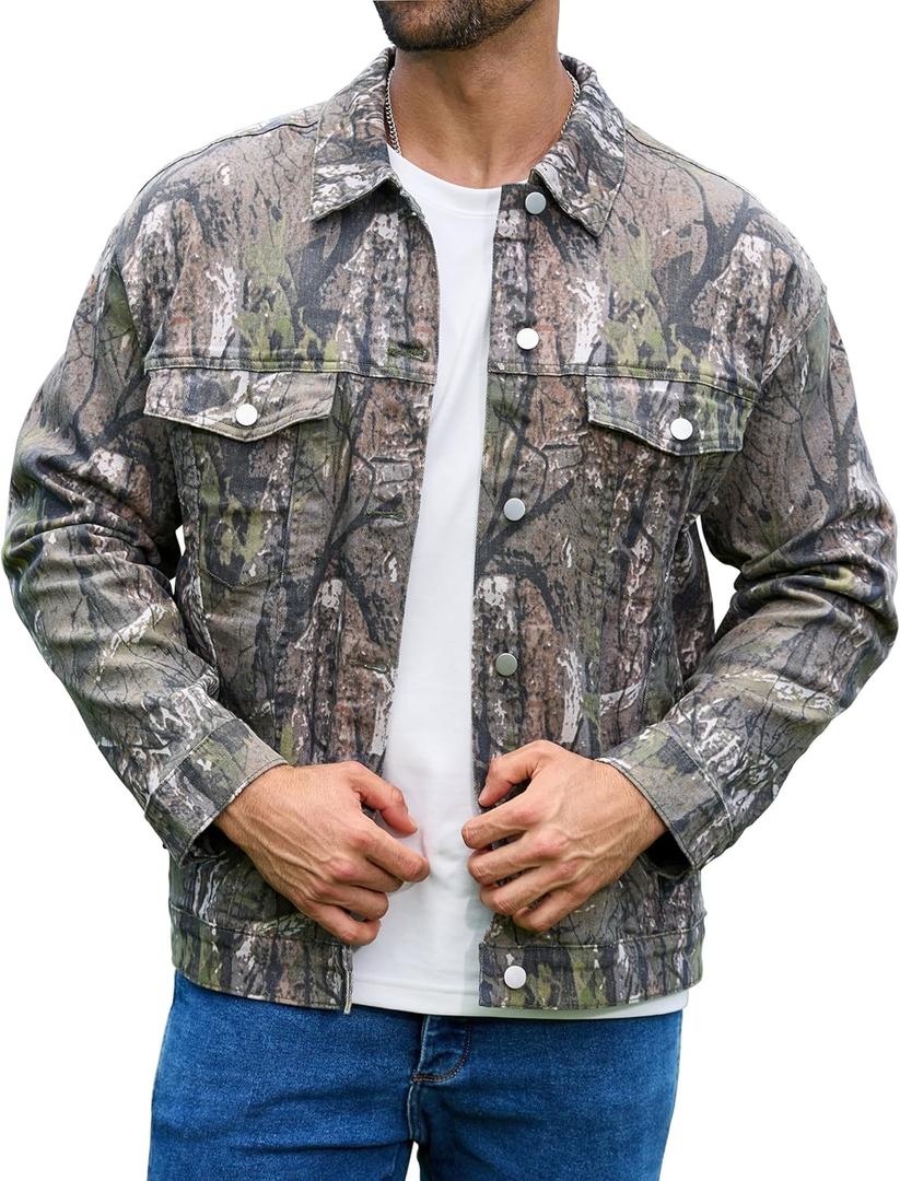 Yuanbang Camo Jackets for Men Trucker Unlined Camouflage Coats Hunting Clothes (Medium)