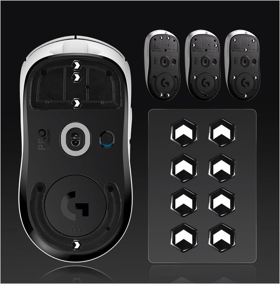 immoenuc Universal Glass Mouse Skates Smooth Durable Thin Ultra Strong Glass Mouse feet Game Mouse Accessories 6mm*8 Pieces for All Mouse DIY Hexagon（Forward Black）
