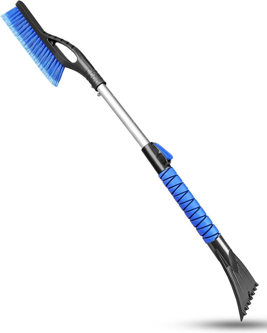 33'' Snow Brush and Ice Scraper for Car Windshield, Aluminum Extendable Snow Removal Tool for Car Window with Foam Grip, Soft Broom Head for Car SUV Vehicle Winter Accessories