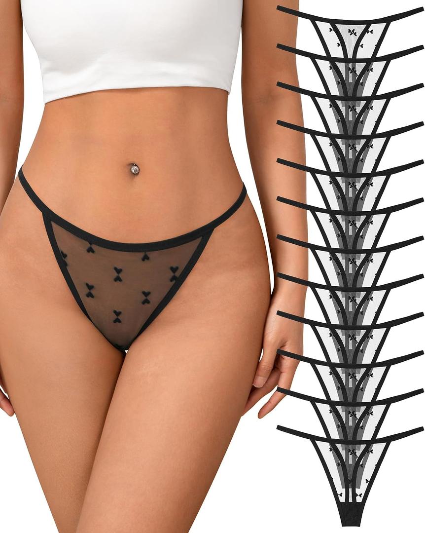 J-pone Lace Thongs for Women G String Thongs for Women T-back Thong Underwear Low Waist Breathable Womens Panties (Black, M)