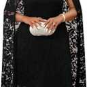 BEAUDRM Women's Plus Size Lace Cape Dress Cloak Sleeve Crewneck Elegant Cocktail Party Dresses Wedding Guset Dress 2XL Plus Black
