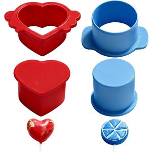 2 Sets Cake Pop Cutter Molds, Round 2 in/5 cm and Heart-Shaped 2.5 in/6.35 cm Cookie Cake Pop Molds Shapes, Plastic Cake Pop Press Set for Baking, Blue, Red