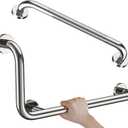 Polished Chrome L-Shaped Grab Bar 12x24 Inch + Knurled Shower Grab Rail 20 Inch, Zepolu Stainless Steel Toilet Safety Bar 90 Degree, Angled Balance Support Assist Bar, Bathroom Mobility Aid Handrail