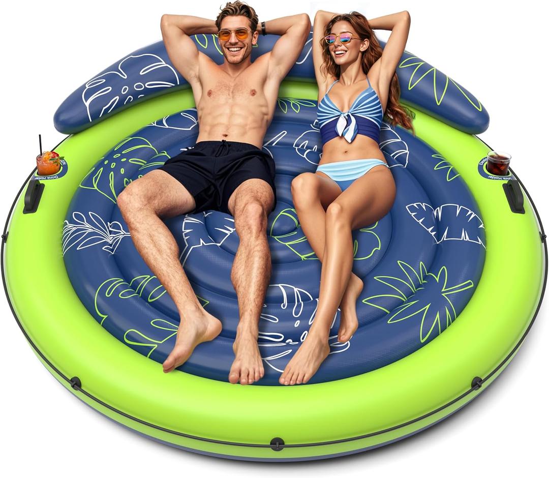 JOSEN Pool Floats Adult, Inflatable Tanning Pool - Extra Large Pool Floats for Adults Heavy Duty, Round Pool Rafts, River Lake Floaties Water Floats with Cup Holders (Navy Blue)