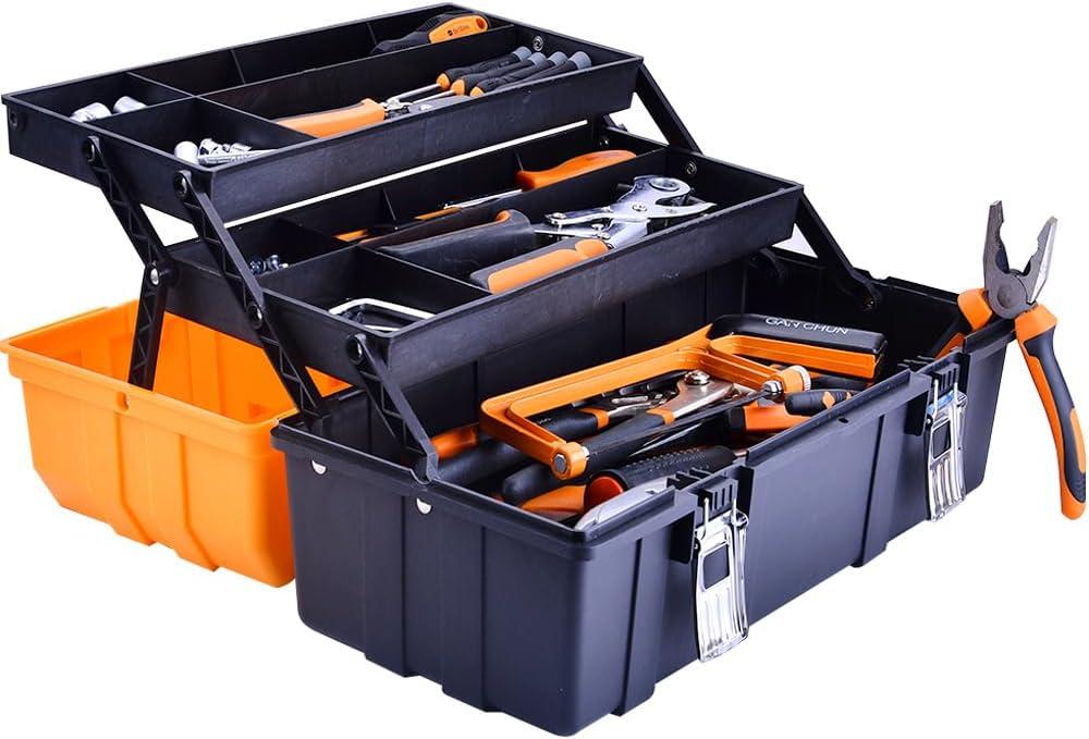 17-Inch Three-Layer Plastic Storage Box/Tool Box/Sewing Box Organizer, Multipurpose Organizer and Portable Handled Storage Case for Art Craft and Cosmetic