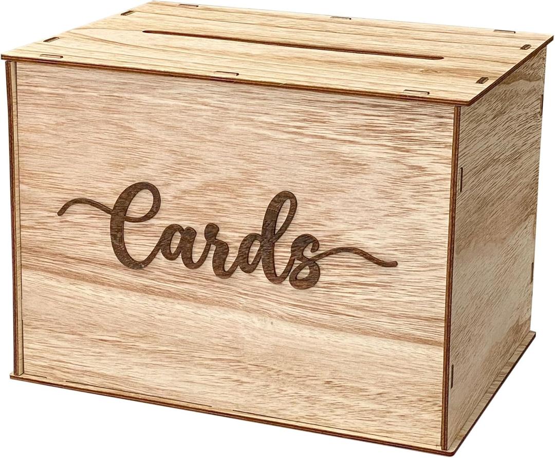 Cregugua Rustic Wooden Card box 12"x 9"x 9" Gift Card Box for Wedding Birthday Baby Shower Graduation Party