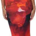 ksotutm Maxi Skirt Set Floral Print Halter Top Maxi Skirt Sexy Going Out Outfits for Women (Medium, Orange)