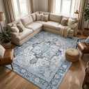 8x10 Washable Area Rug for Living Room, Large Vintage Distressed Bedroom Rug, Non-Slip, Low Profile & Oeko-TEX Safe for Crawling Toddlers & Pets, Stain Resistant Under Table Rug, Light Blue
