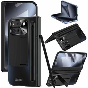 For Google Pixel 10 Pro Fold Case with Pen Holder & Stylus, All-Inclusive Phone Case with Hinge Protector, Screen Protector, Kickstand, Slim PC Protective Cover for Google Pixel 10 Pro Black